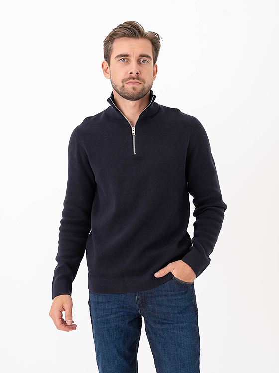 Selected Homme Dane Long Sleeve Knit Structure Half Zip Sky Captain