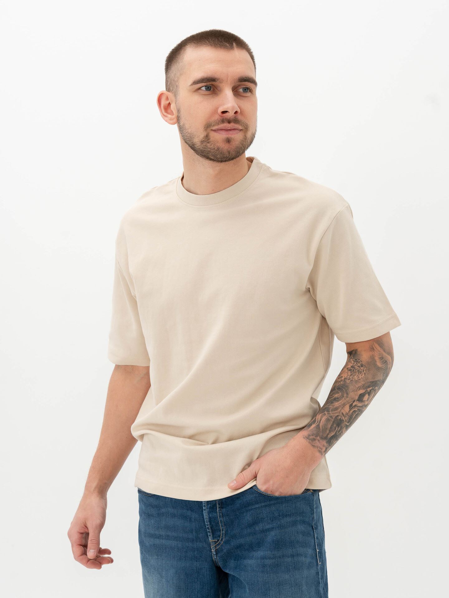 Selected Homme Loose Oscar Short Sleeve O-Neck Tee Oatmeal