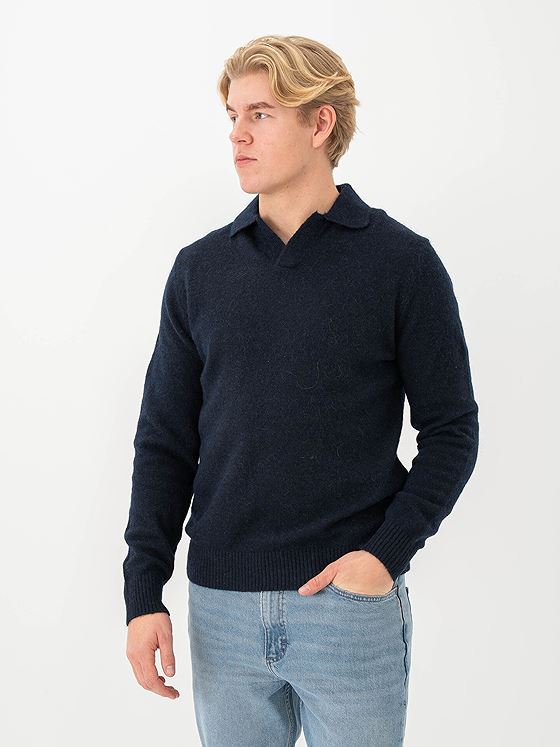 Selected Homme Rai Long Sleeve Knit Open Polo Sky Captain