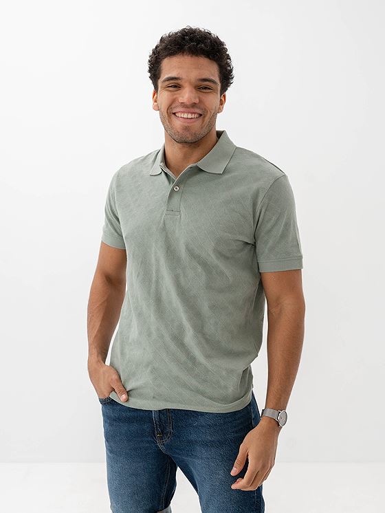 Selected Homme Paul Jaquard Short Sleeve Polo Iceberg Green