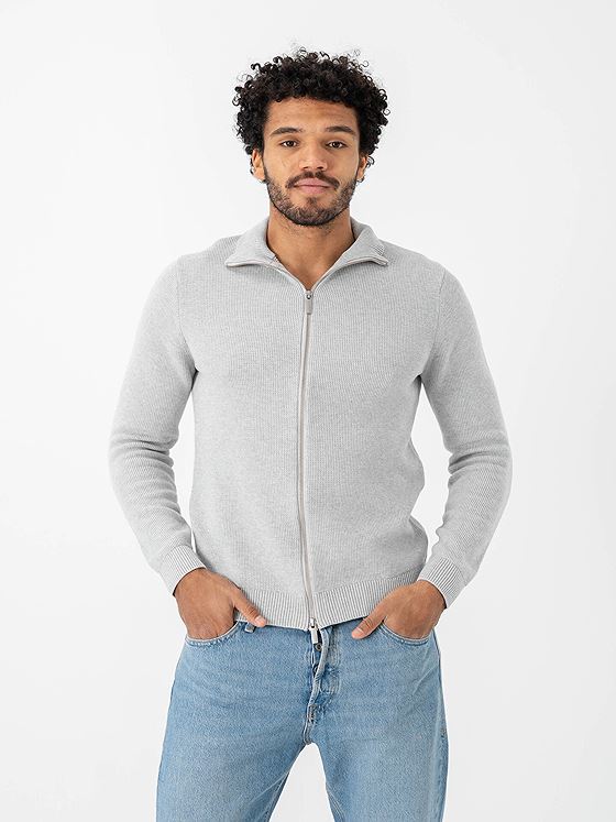 Selected Homme Dane Long Sleeve Knit Structure Full Zip Light Grey Melange