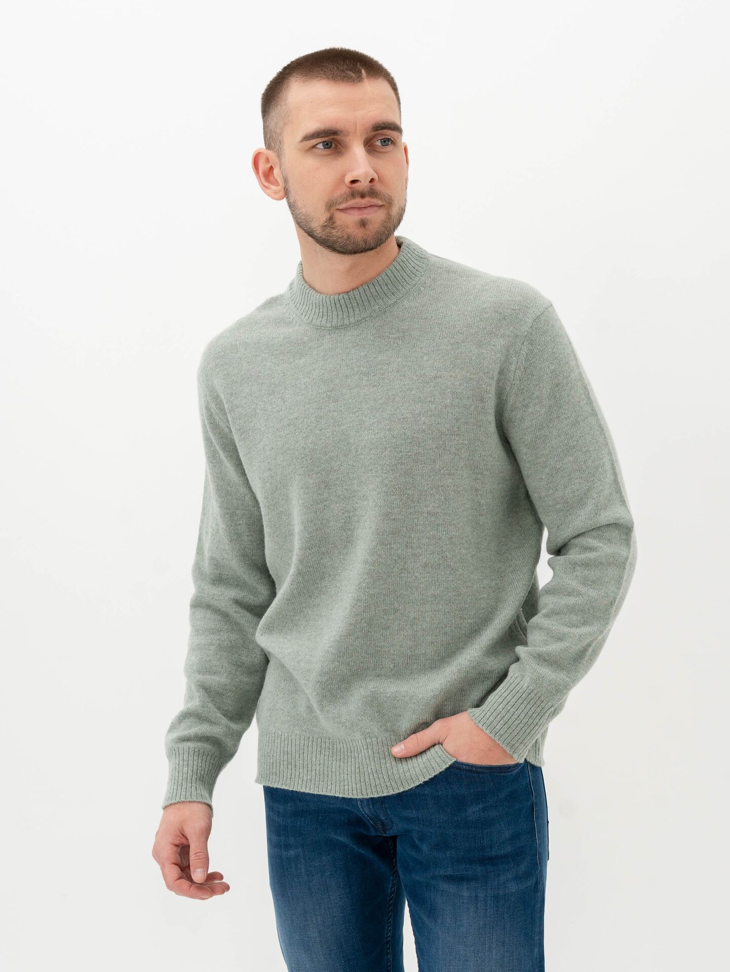 Selected Homme Reuben Long Sleeve Knit Relaxed Crew Neck Iceberg Green Melange