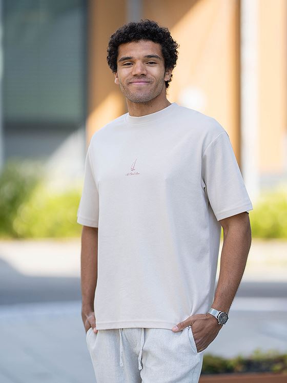 Selected Homme Loose Oscar Graphic Short Sleeve O-Neck Tee Beige