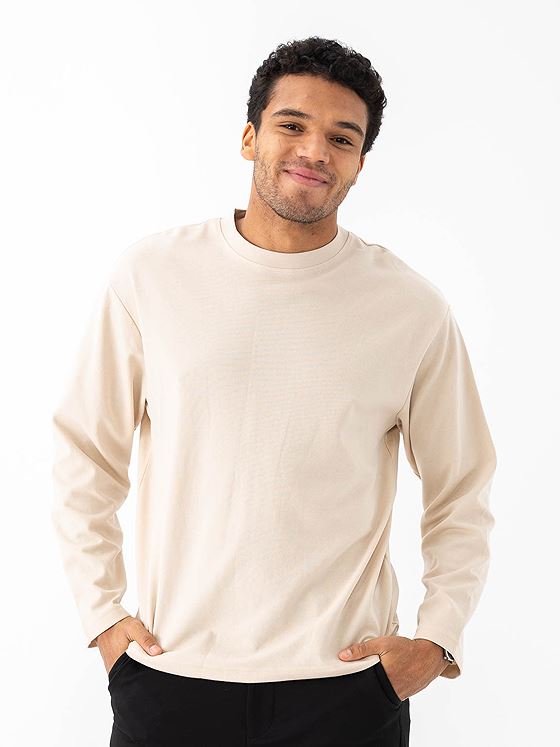 Selected Homme Loose Oscar Long Sleeve O-Neck Tee Oatmeal
