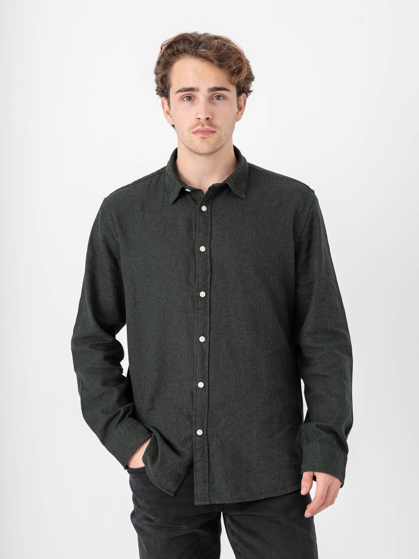 Selected Homme Regular Noah Brushed Twist Shirt Long Sleeve Forest Night Twisted