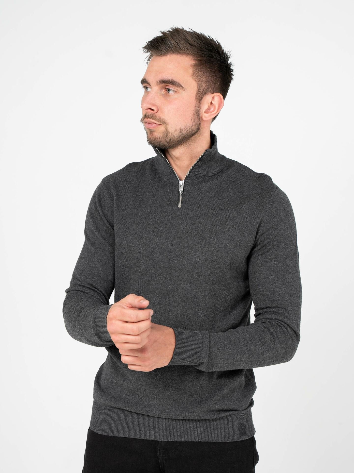 Jack and Jones Emil Knit Half Zip Dark Grey Melange