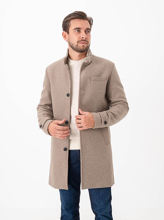 Jack and Jones Melton Wool Blend Coat Greige