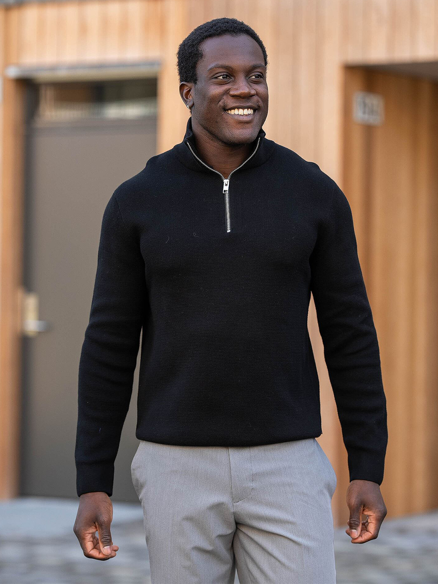 Jack and Jones Milano Stitch Knit Half Zip Black