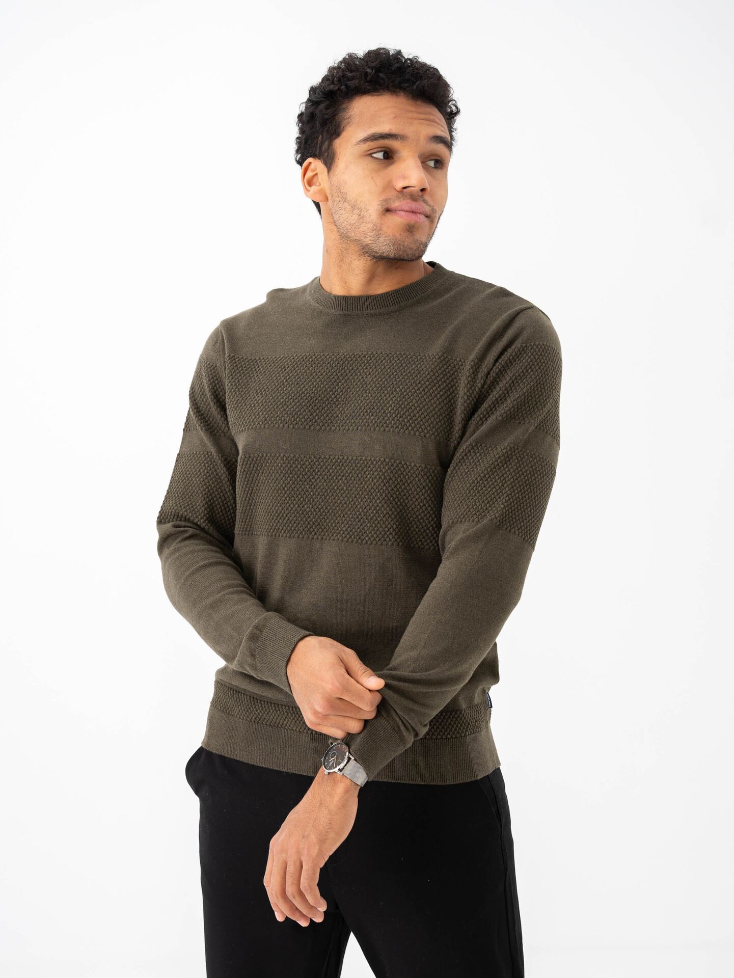 Jack and Jones Noah Knit Crew Neck Olive Night Twist/full structure
