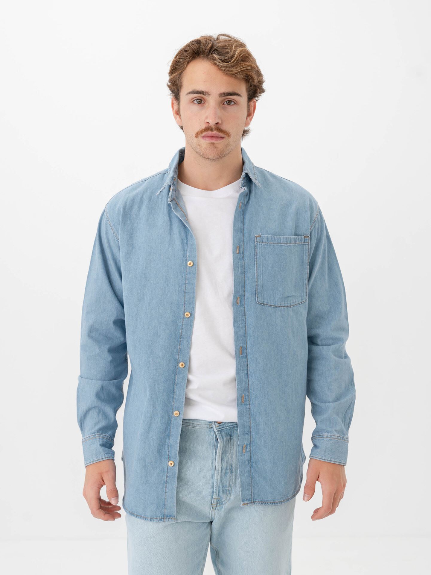 Jack and Jones Creek Shirt Long Sleeve Blue Denim Light Blue