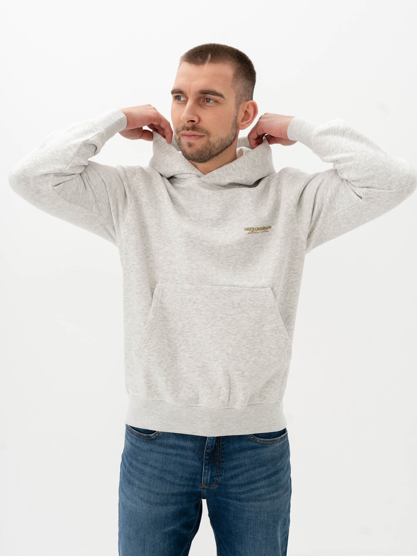 Jack and Jones Islington Back Sweat Hood White Melange