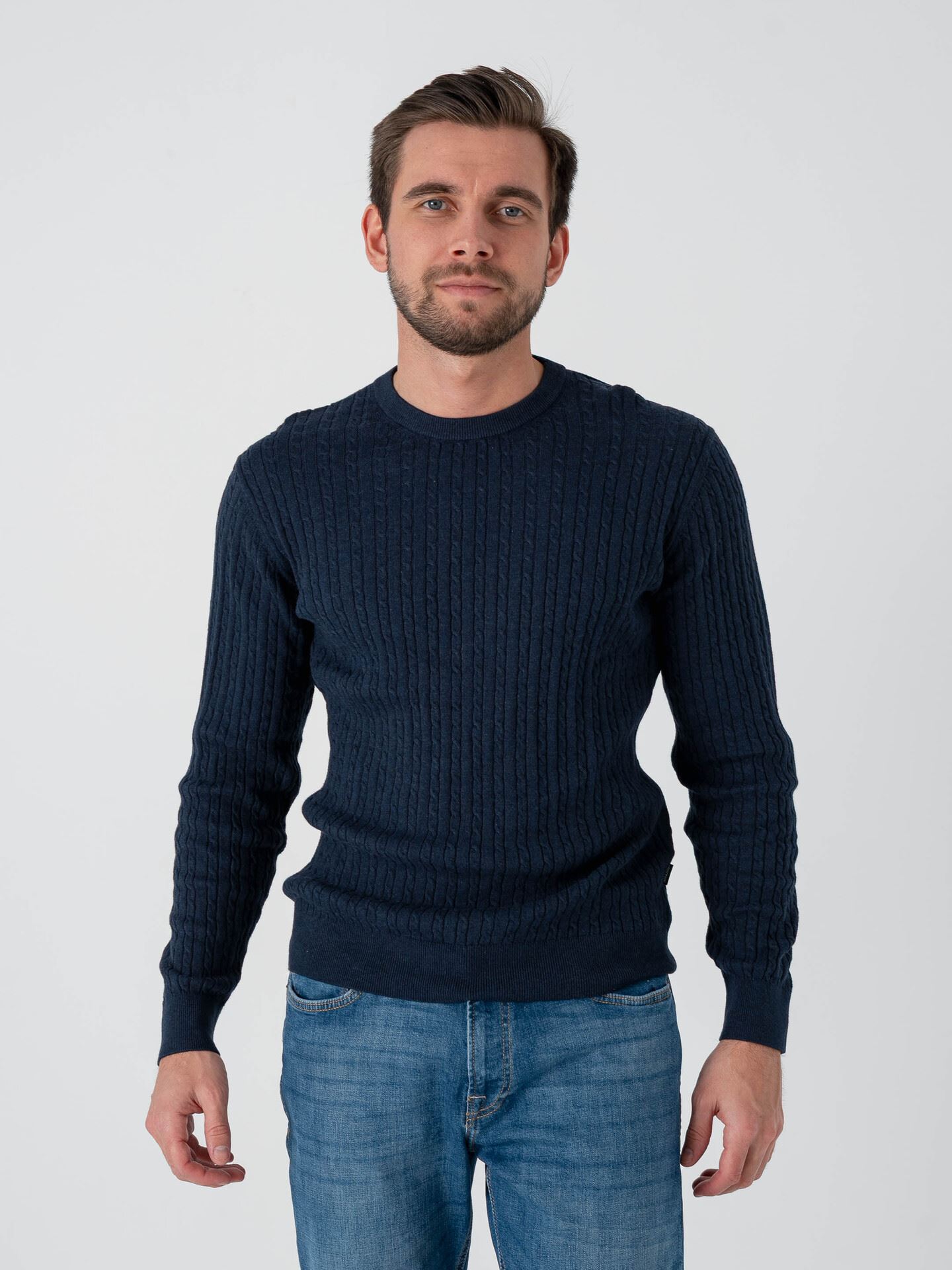 Jack and Jones Emil Knit Cable Crew Neck Navy Blazer