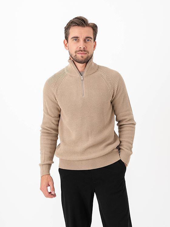 Jack and Jones Pannel Knit Half Zip Crockery