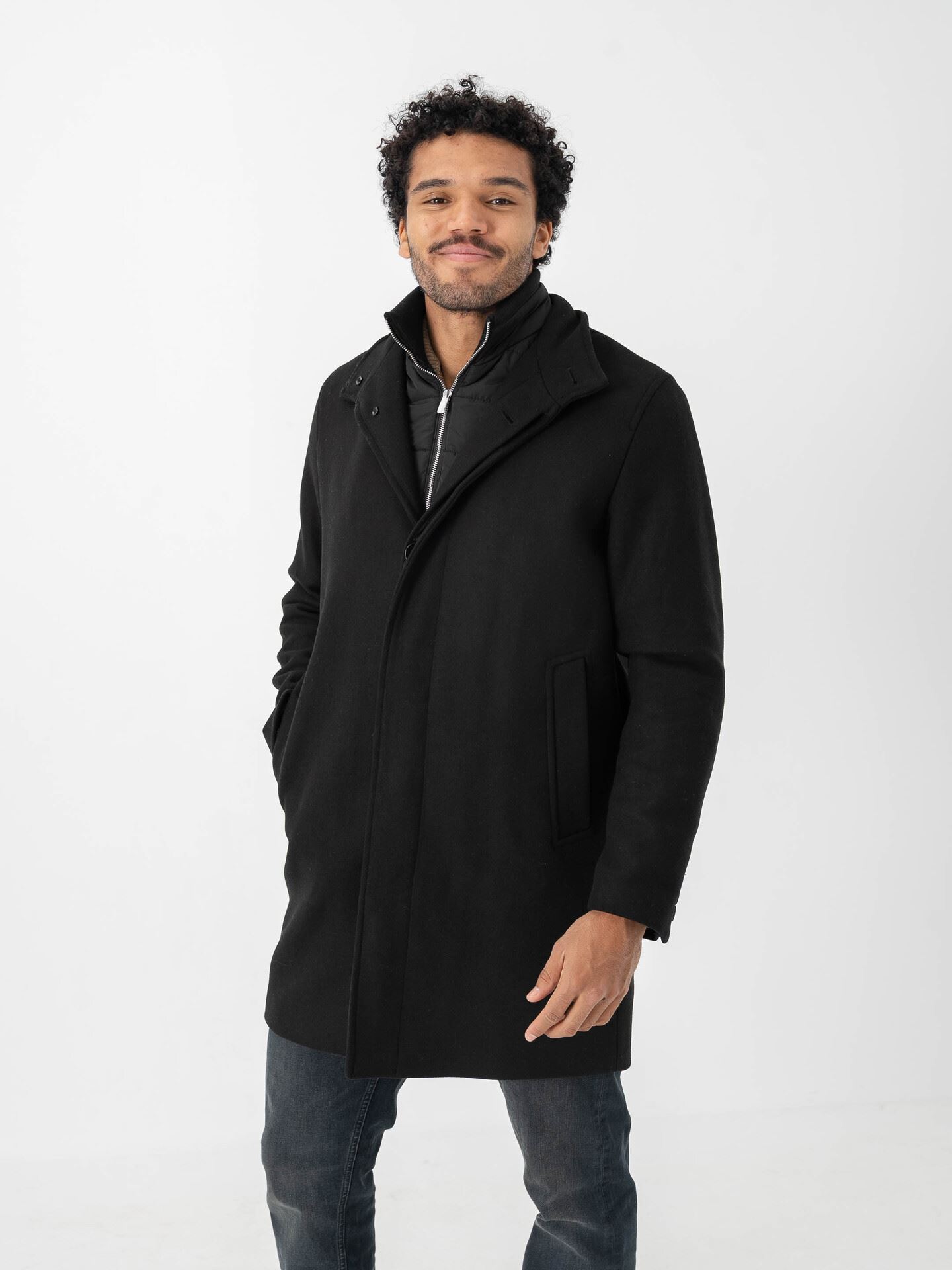 Jack and Jones Keith Wool Blend Stan Collar Coat Black
