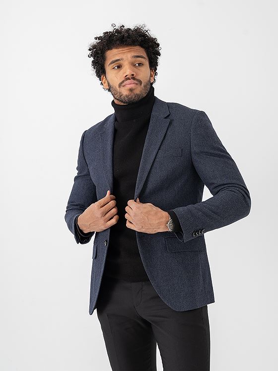Jack and Jones Martin Winter Tweed Blazer Dark Navy