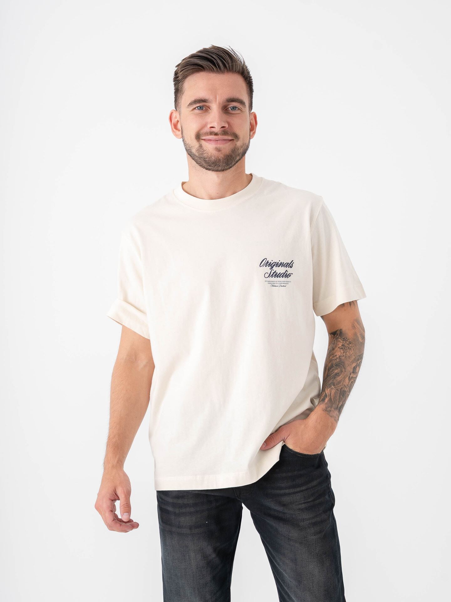 Jack and Jones Norrebro Typo Tee Short Sleeve Crew Neck Antique White