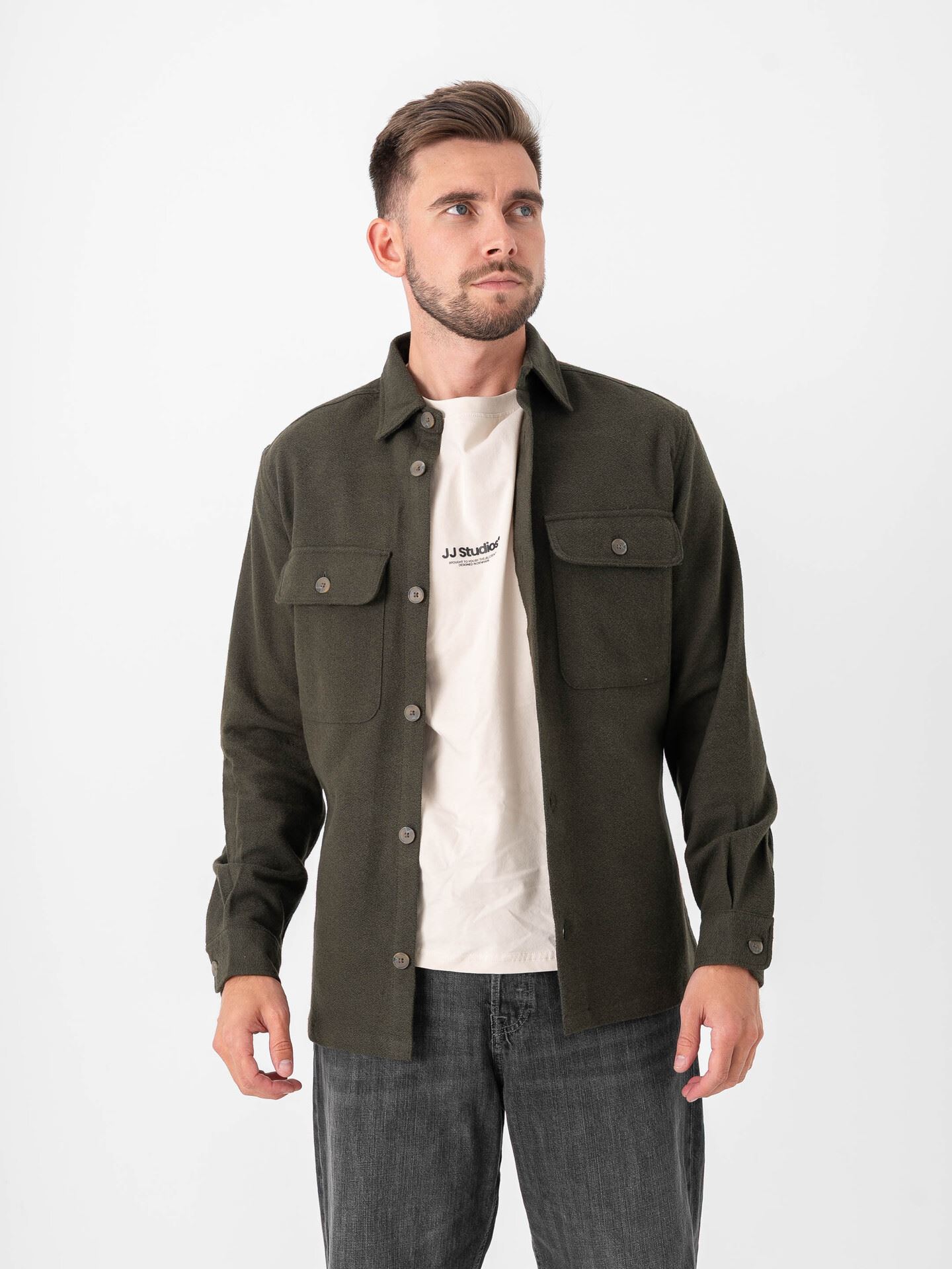 Jack and Jones Rayle Melange Solid Long Sleeve Overshirt Peat