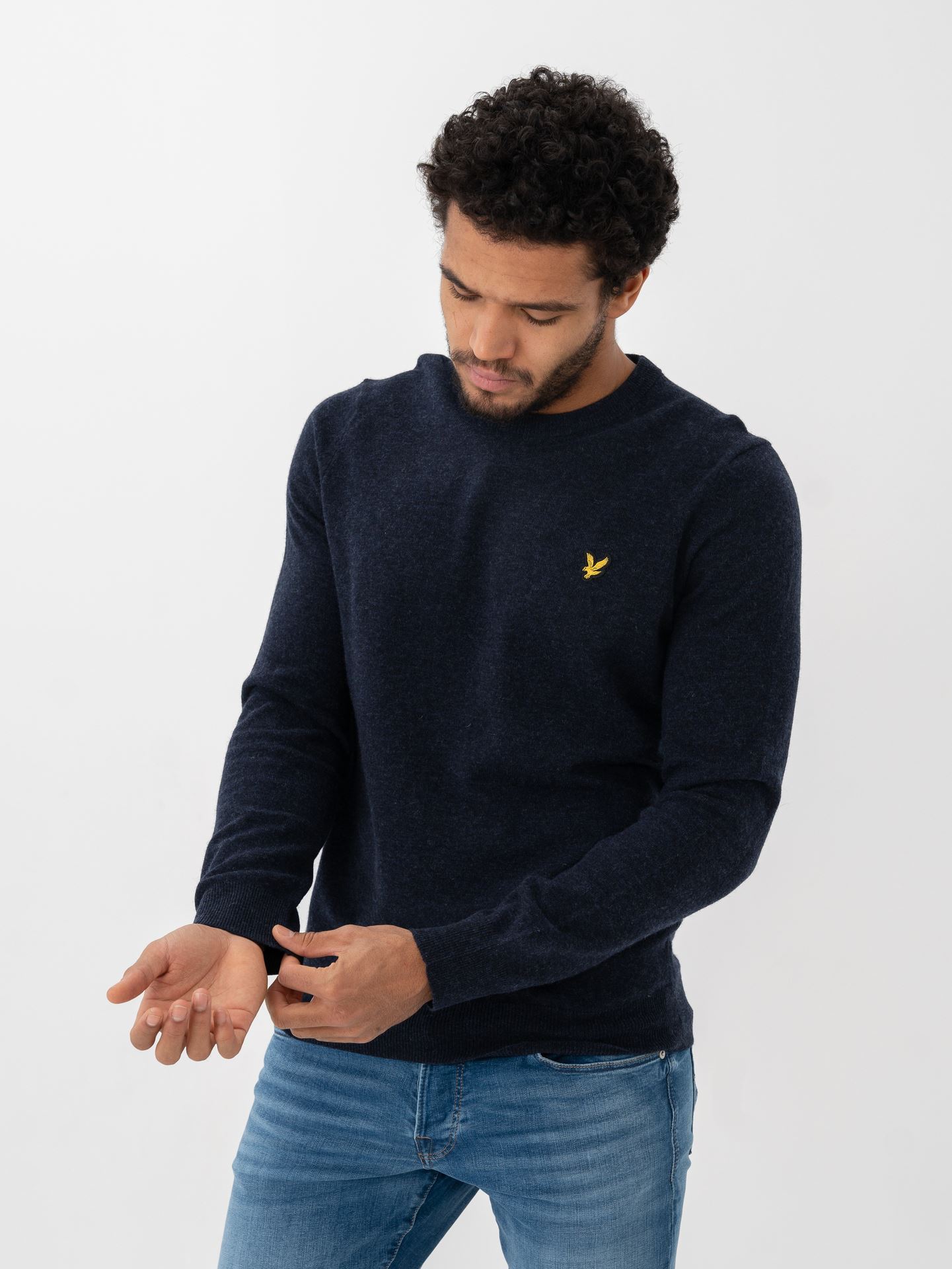 Lyle & Scott Lambswool Blend Crew Neck Jumper Dark Navy Marl