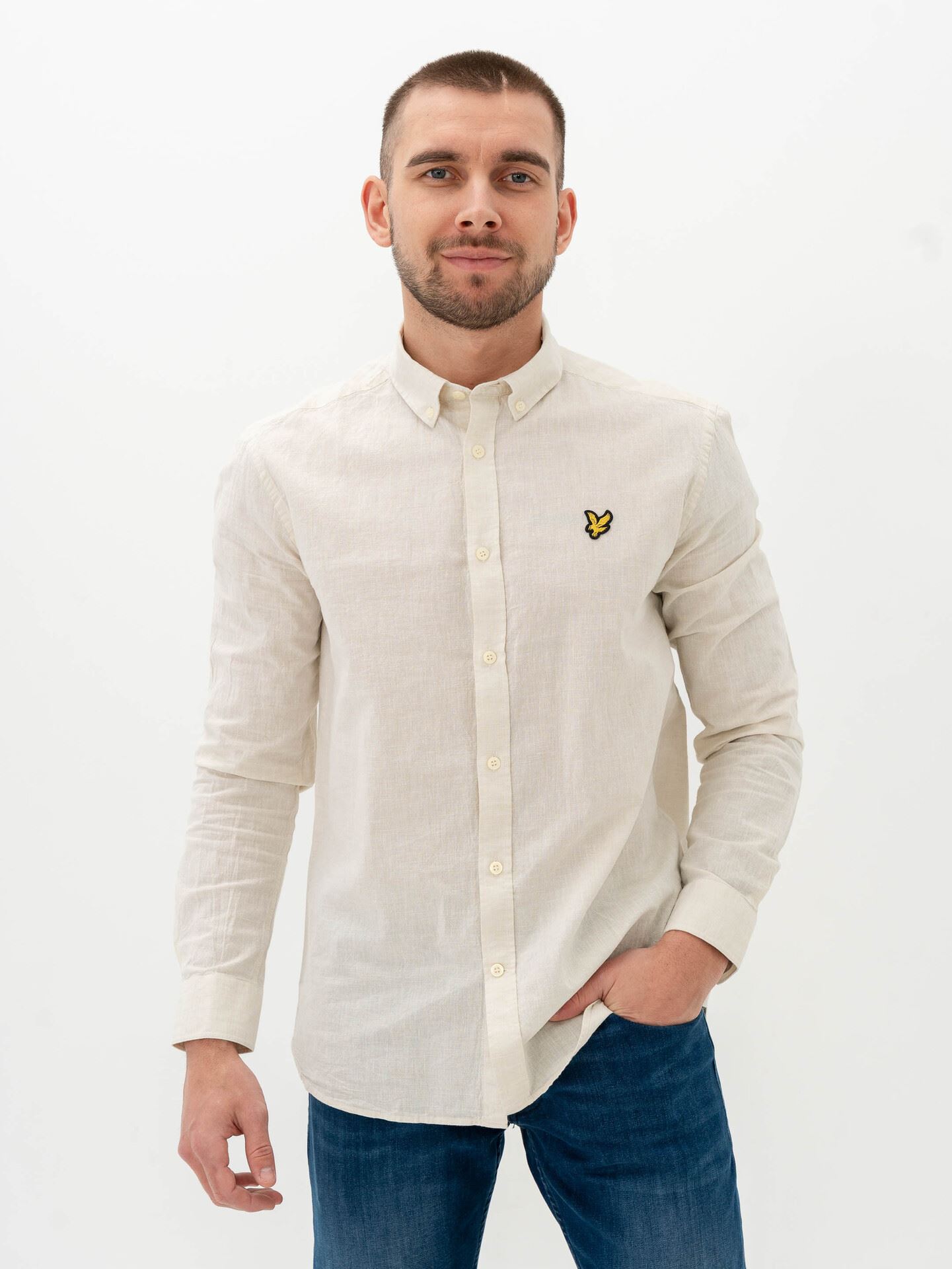Lyle & Scott Linen Blend Oxford Shirt Beige
