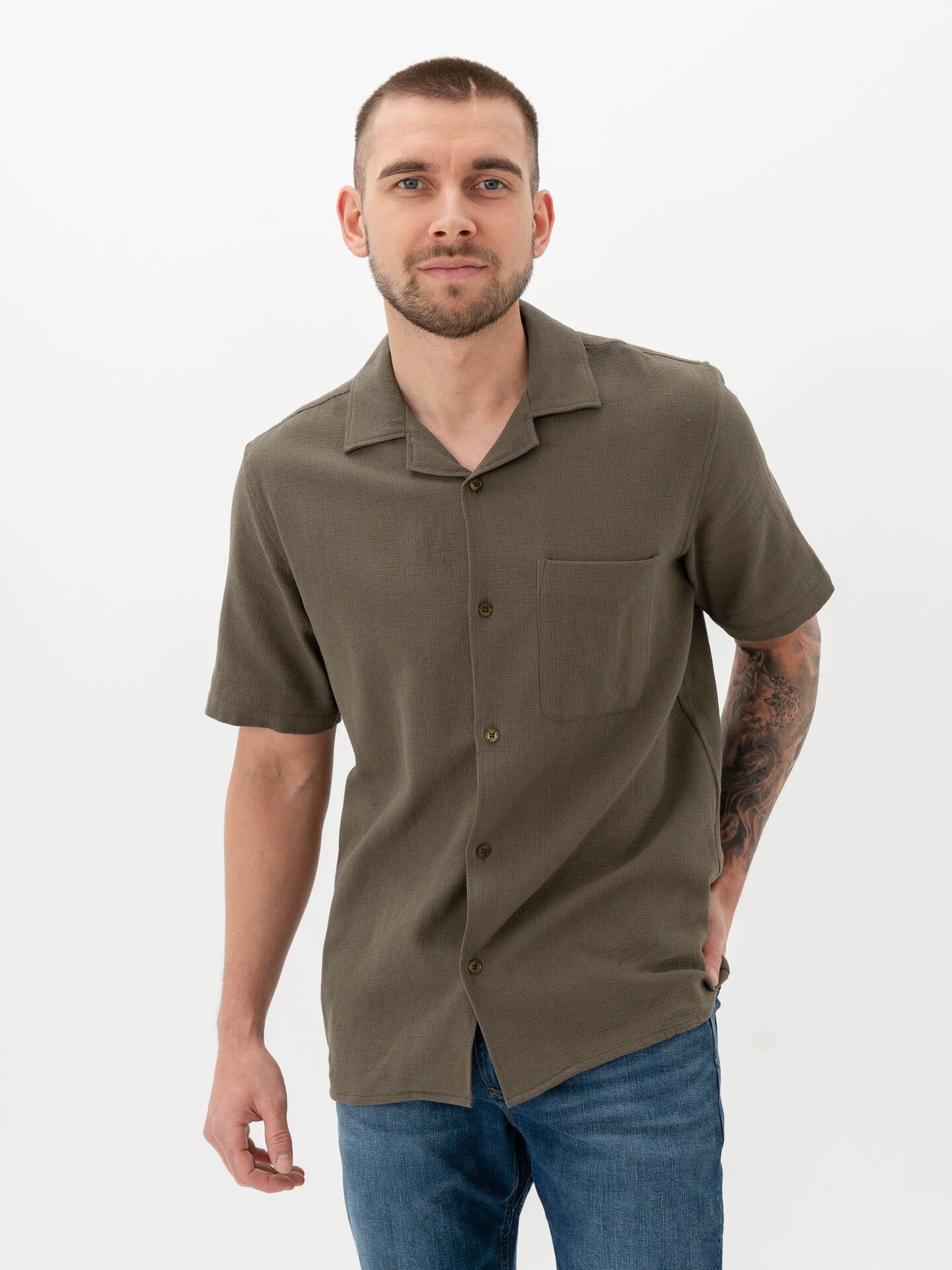 Mads Nørgaard Texture Kenji Shirt Short Sleeve Kalamata