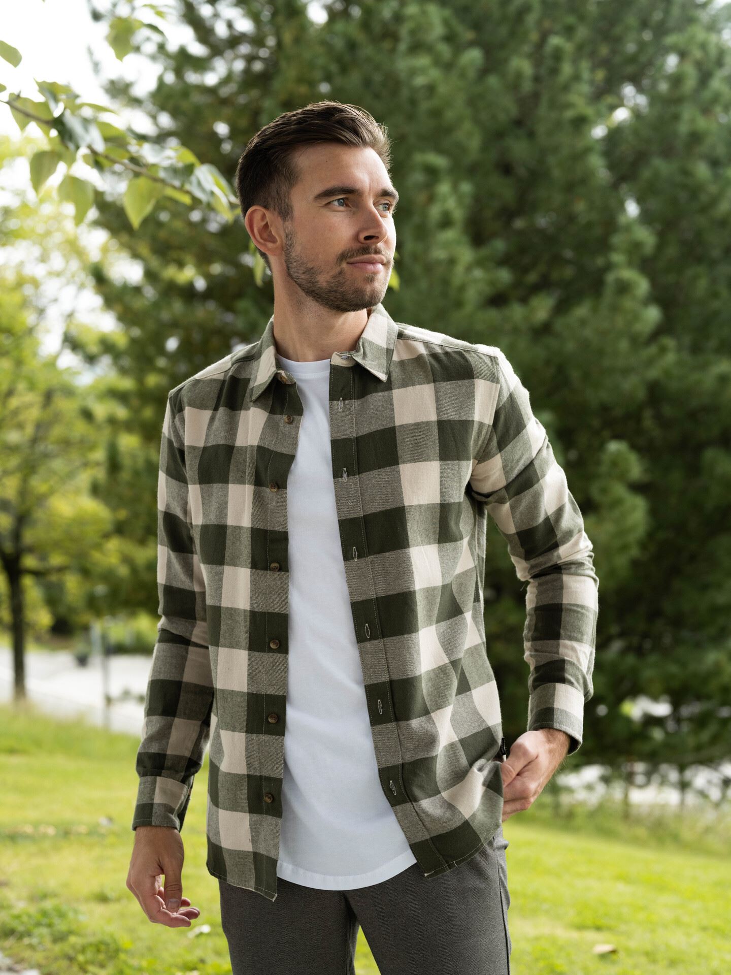 Only & Sons Gudmund Long Sleeve Checked Shirt Forest Night / Silver Lining