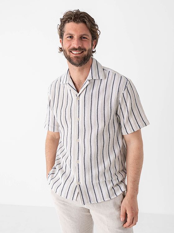 Only & Sons Trev Life Structure Stripe Short Sleeve Shirt Seagrass