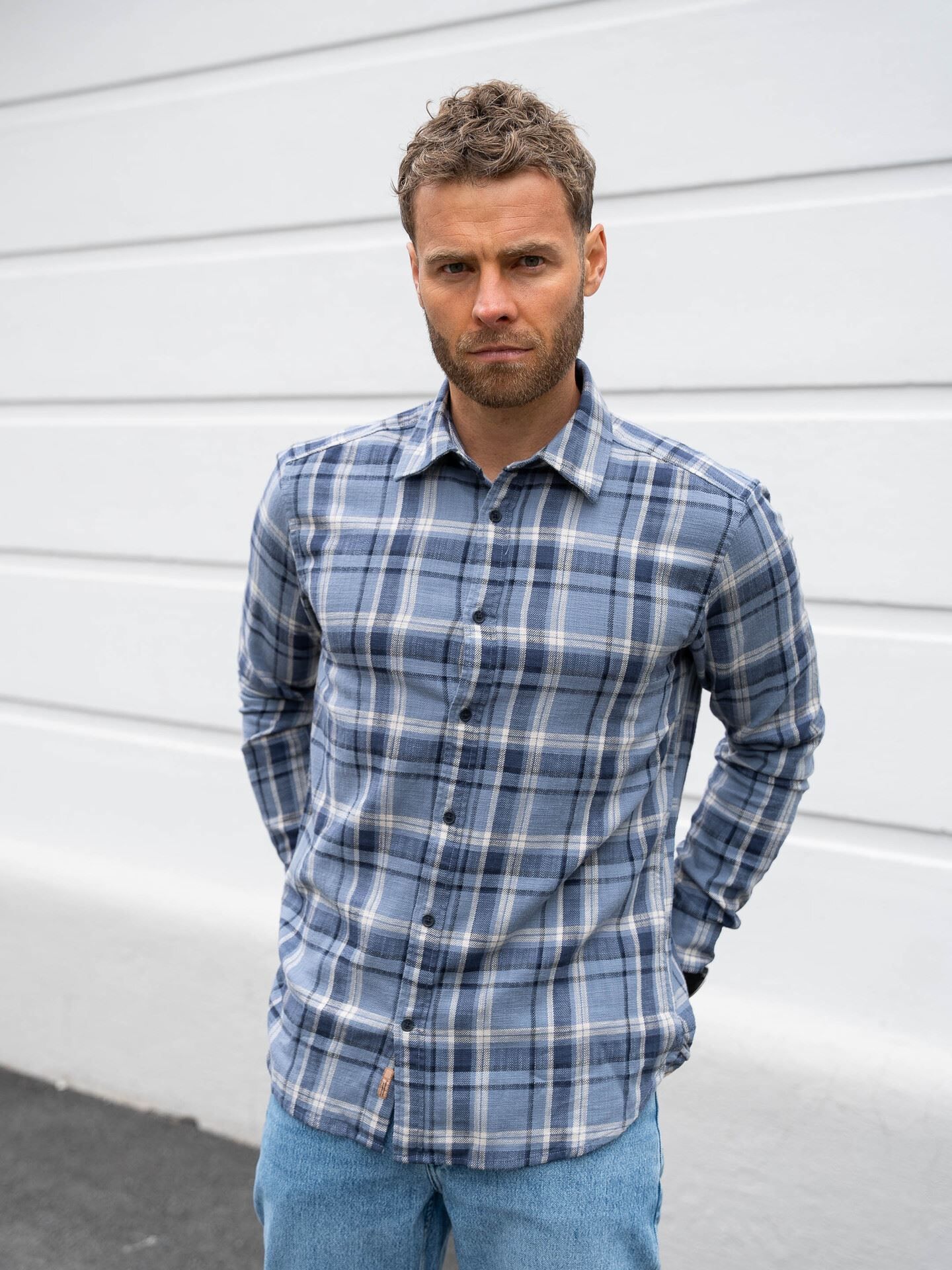 Only & Sons Hunter Reg Slub Long Sleeve Shirt Mood Indigo / Checks Dark Navy