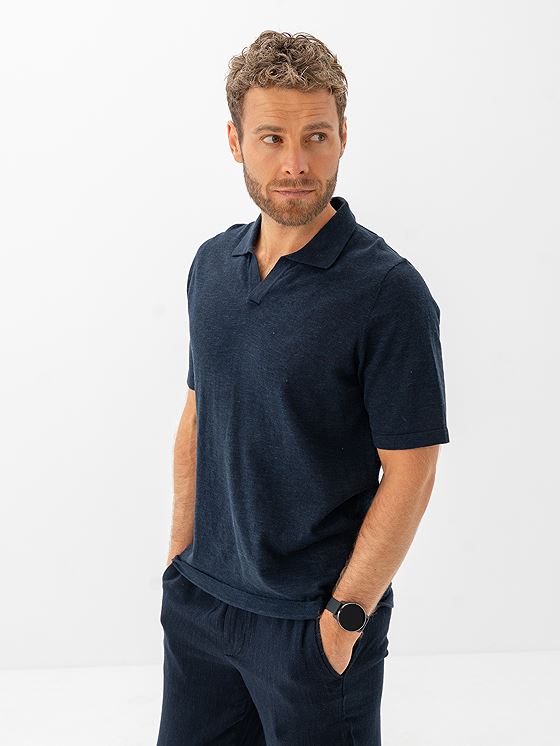 Only & Sons George Reg Linen Short Sleeve Polo Knit Dark Sapphire