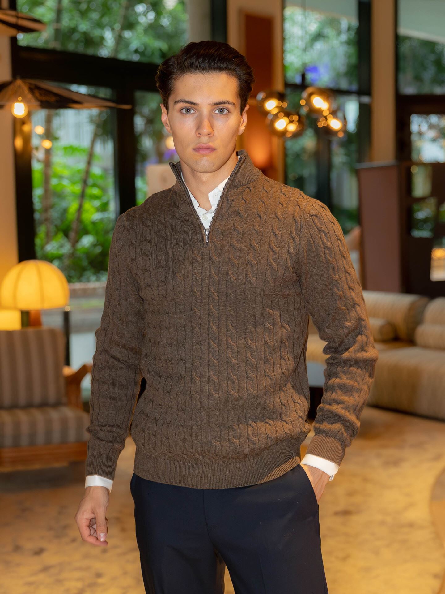 Only & Sons Loui Reg 12 Cabel Half Zip Knit Coffee Bean Melange