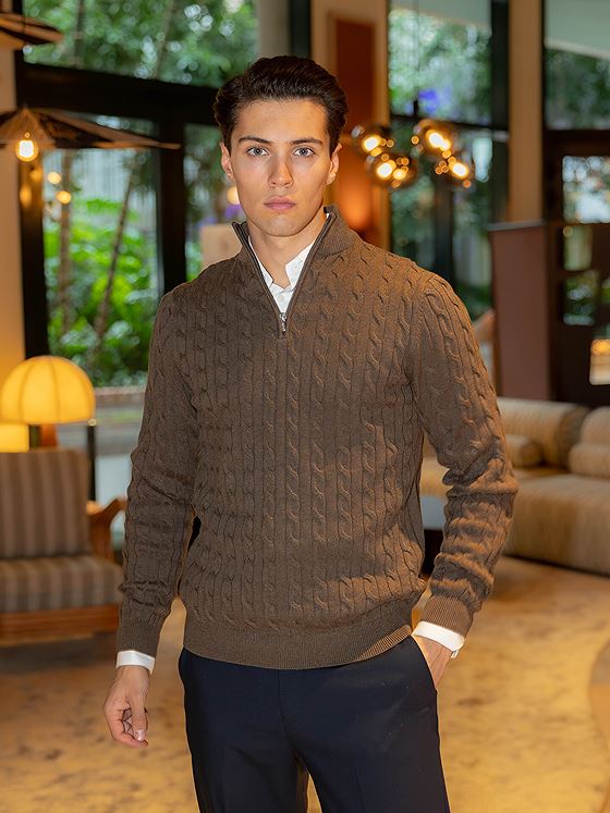 Only & Sons Loui Reg 12 Cabel Half Zip Knit Coffee Bean Melange