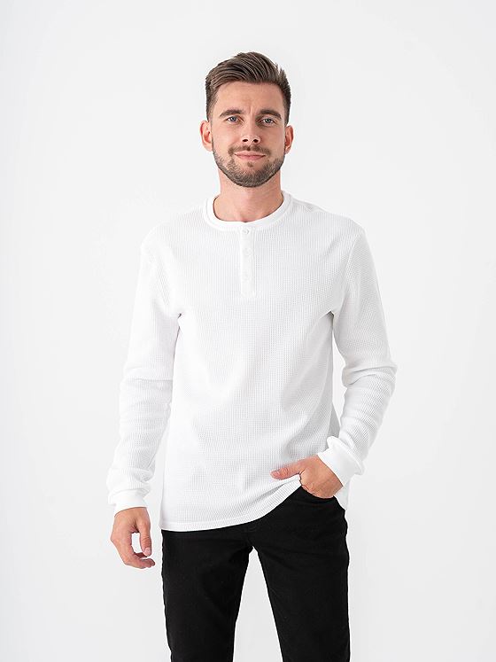 Only & Sons Tobie Reg Long Sleeve Henley Tee Bright White