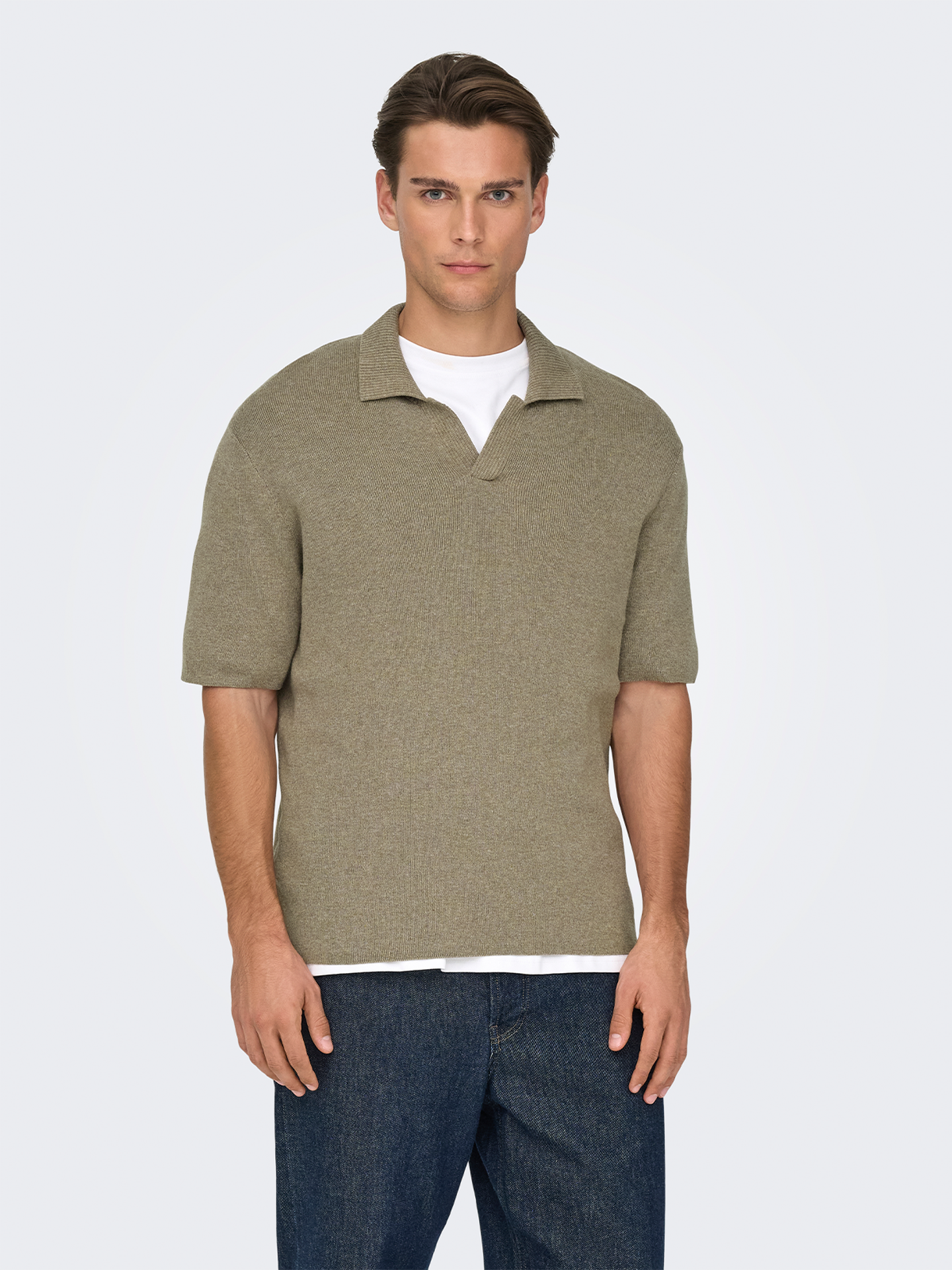Only & Sons Travis Regular Short Sleeve Mel Knit Desert Taupe Melange