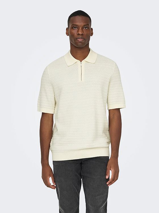 Only & Sons Menu Regular Short Sleeve Structure Polo Knit Egret