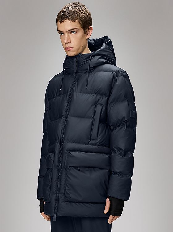 Rains Alta Long Puffer Cargo Jacket Navy