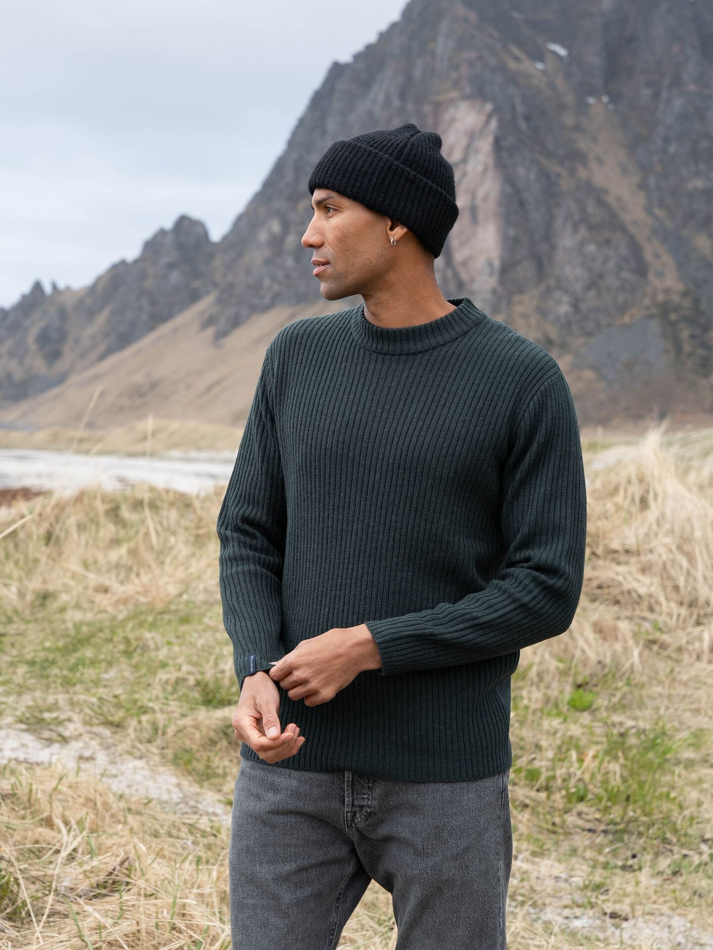 Twentyfour Mode Rib RN Sweater Dyp Grønn