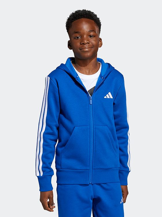 adidas 3S Fleece Full Zip Hood Junior Royal Blue / White