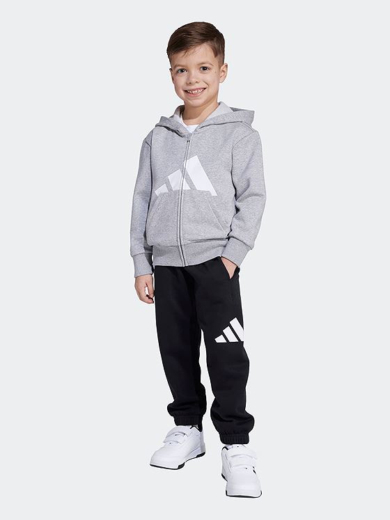 adidas Big Logo Fleece Full Zip Track Suit Kids Medium Grey / White