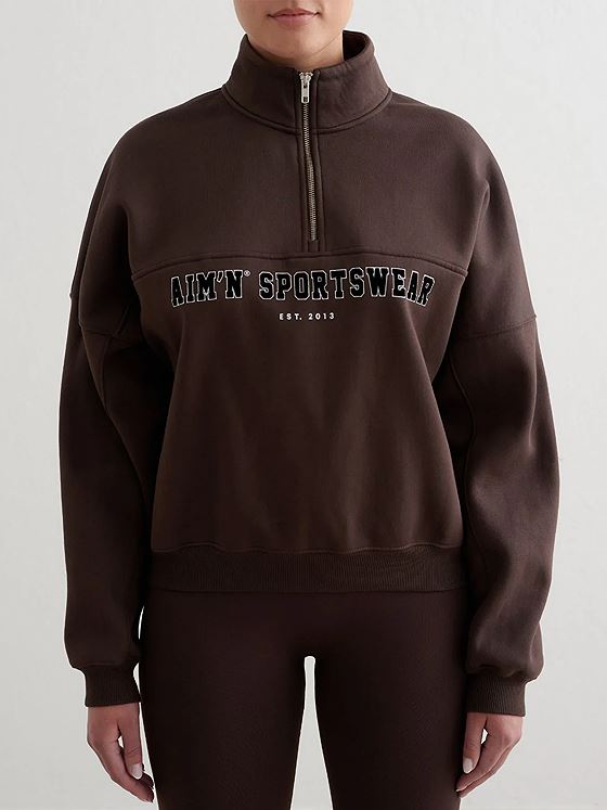 Aim'n Varsity Sweat Half Zip Chocolate