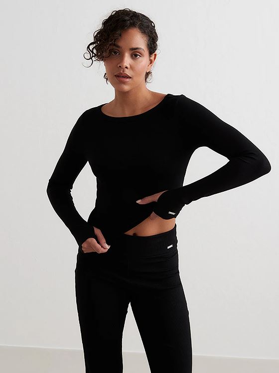 Aim'n Ease Ribbed Long Sleeve Top Black