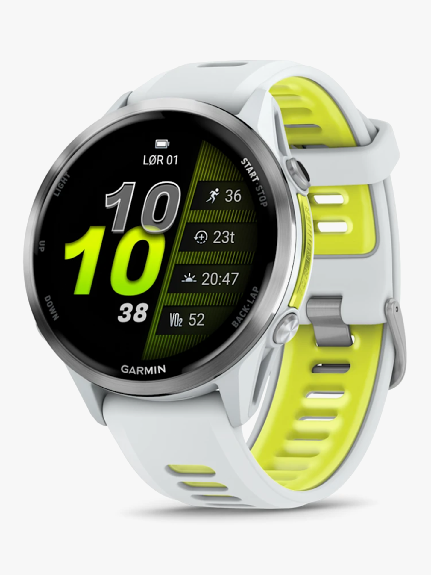 Garmin Forerunner 970 Titan med granulittfraget etui og granulittfarget/gjennomsiktig gul rem