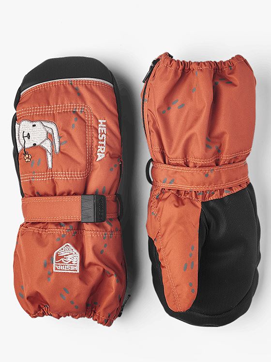 Hestra Baby Zip Long mitt Orange Print