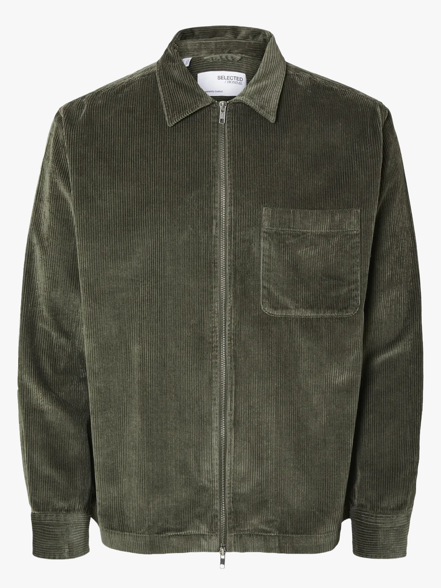 Selected Homme Jake Cord Overshirt Long Sleeve Zip Forest Night