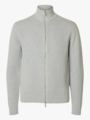 Selected Homme Dane Long Sleeve Knit Structure Full Zip Light Grey Melange