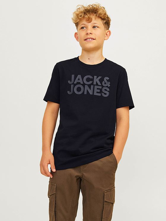 Jack and Jones Junior Corp Logo Tee O-Neck Jnr Black