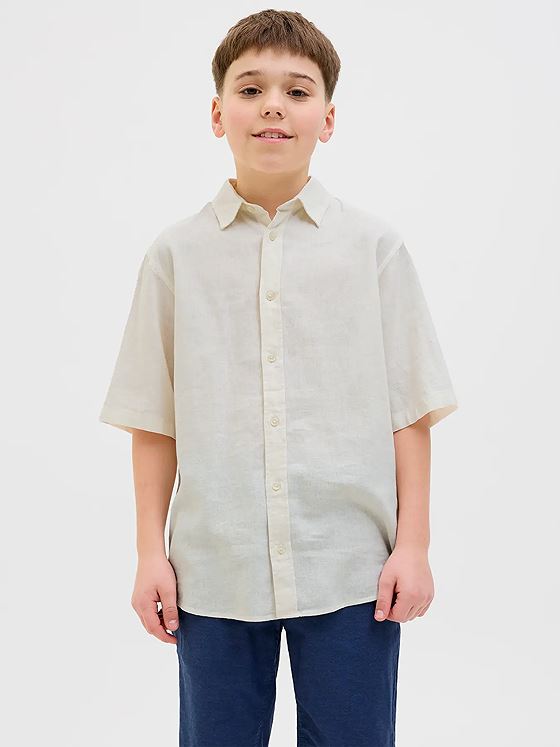 Jack and Jones Junior Paros Oversized Shirt Short Sleeve Junior Antique White