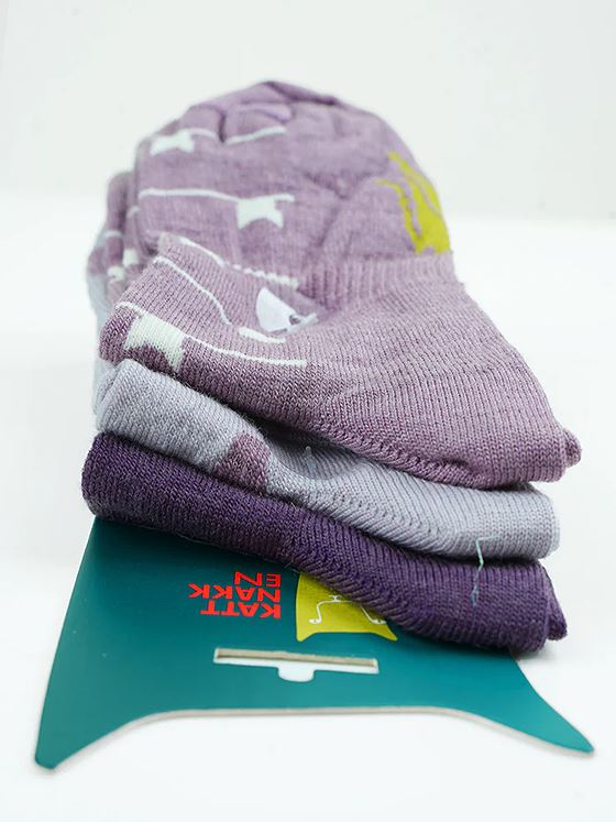 Kattnakken Ullsokk 3-pakk med mønster Barn Fiol