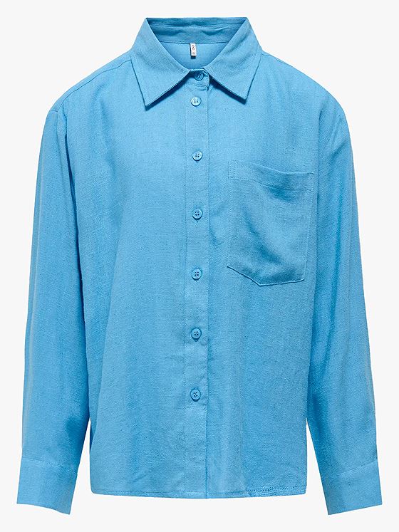 Kids Only Tokyo Long Sleeve Linen Blend Shirt Azure Blue