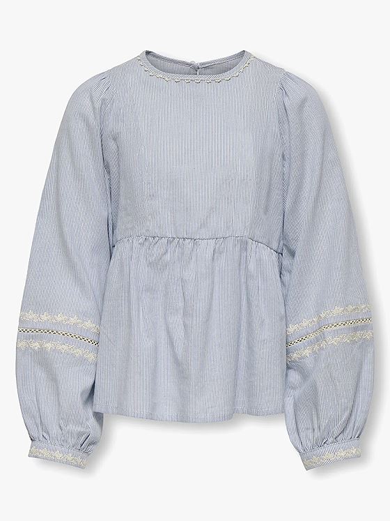 Kids Only Monica Ane Life Long Sleeve Embroidery Top Woven Cloud Dancer Blue Ribbon and EMB