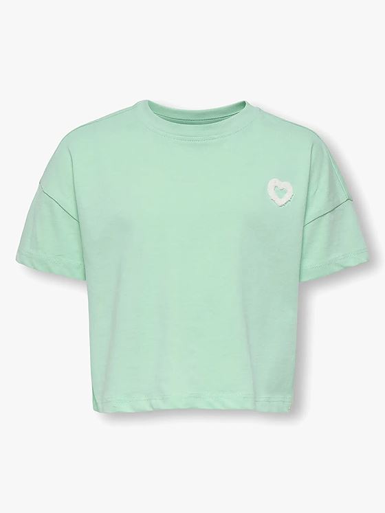 Kids Only Anna Short Sleeve Heart Tee Juniors Birds Egg Green Heart/Cloud Dancer
