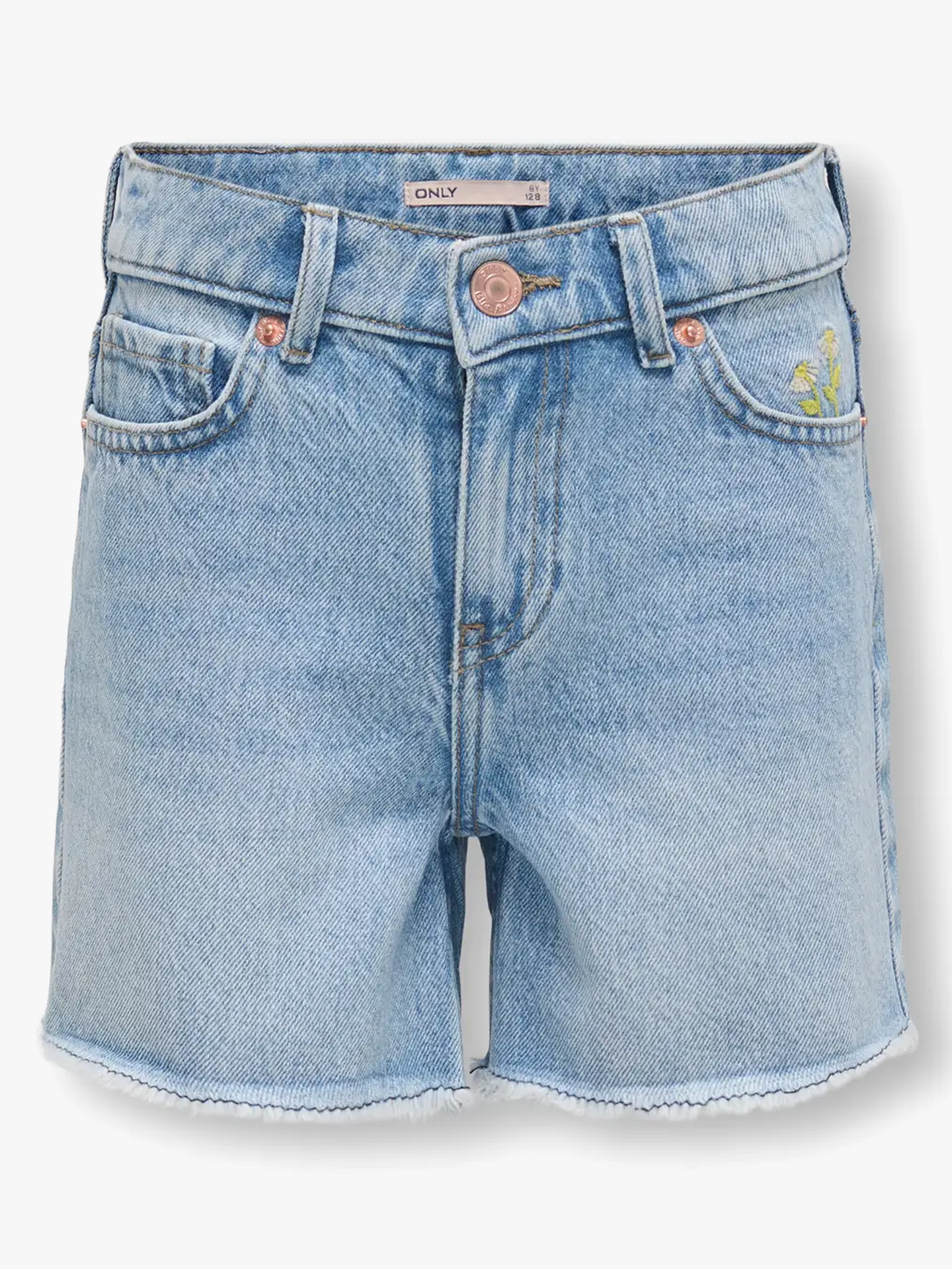 Kids Only Pacy Daisy Embroidery Denim Shorts Light Blue Denim